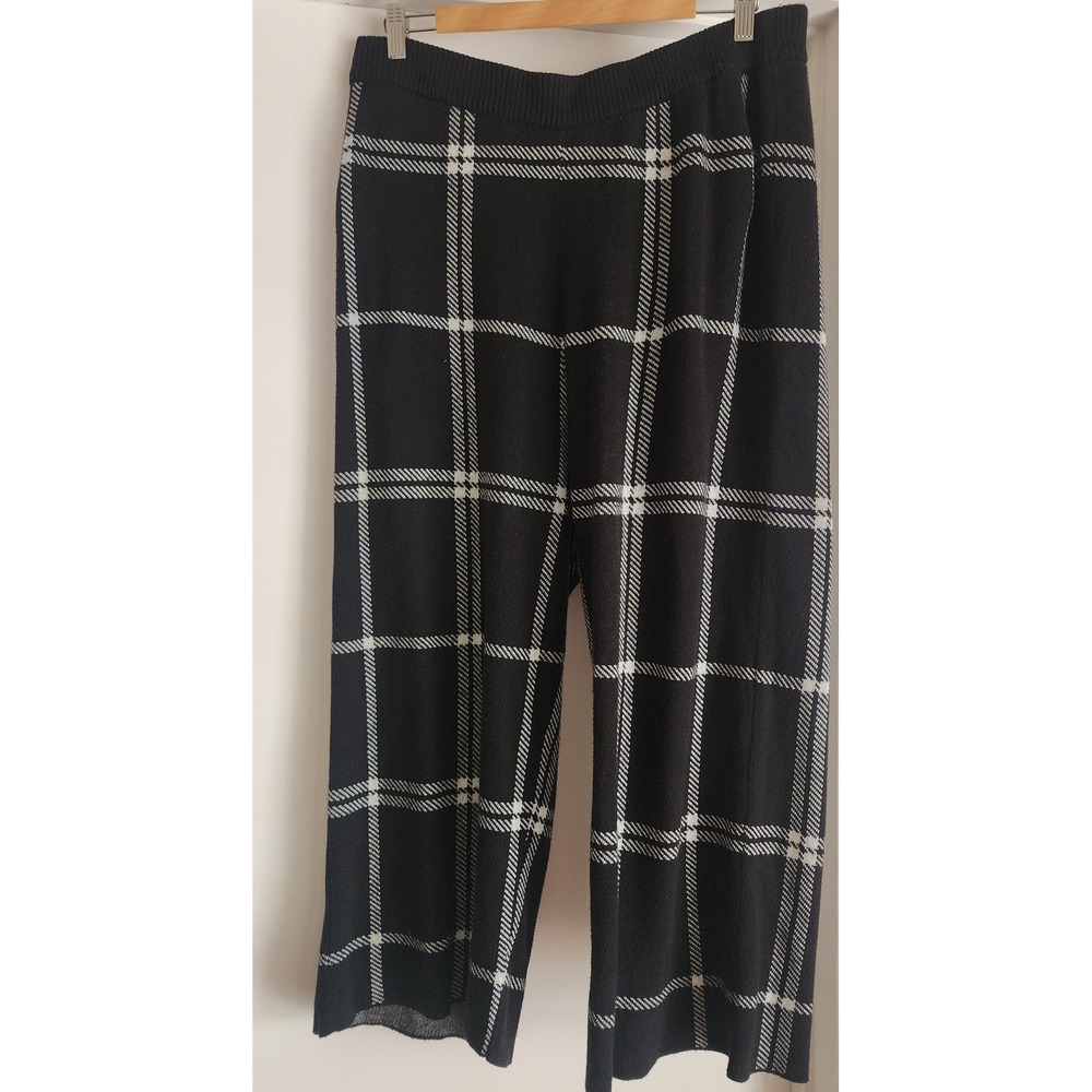 Eloquii Cropped Pants Size 14/16 Black White Plaid Cotton Blend Trousers Slacks